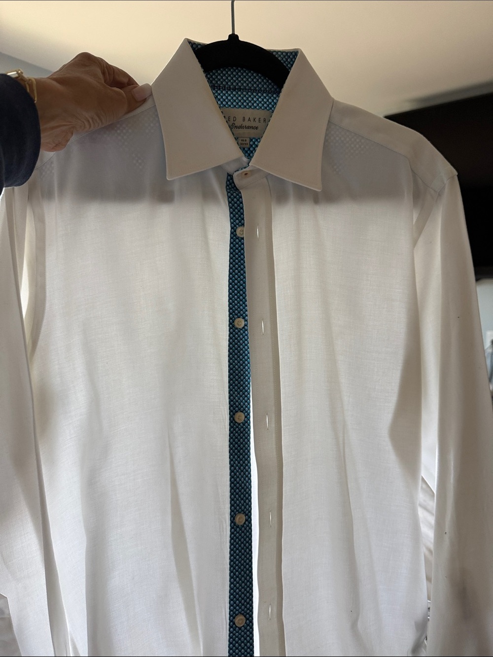 Ted Baker White Dress Shirt with Blue Patterned Trim